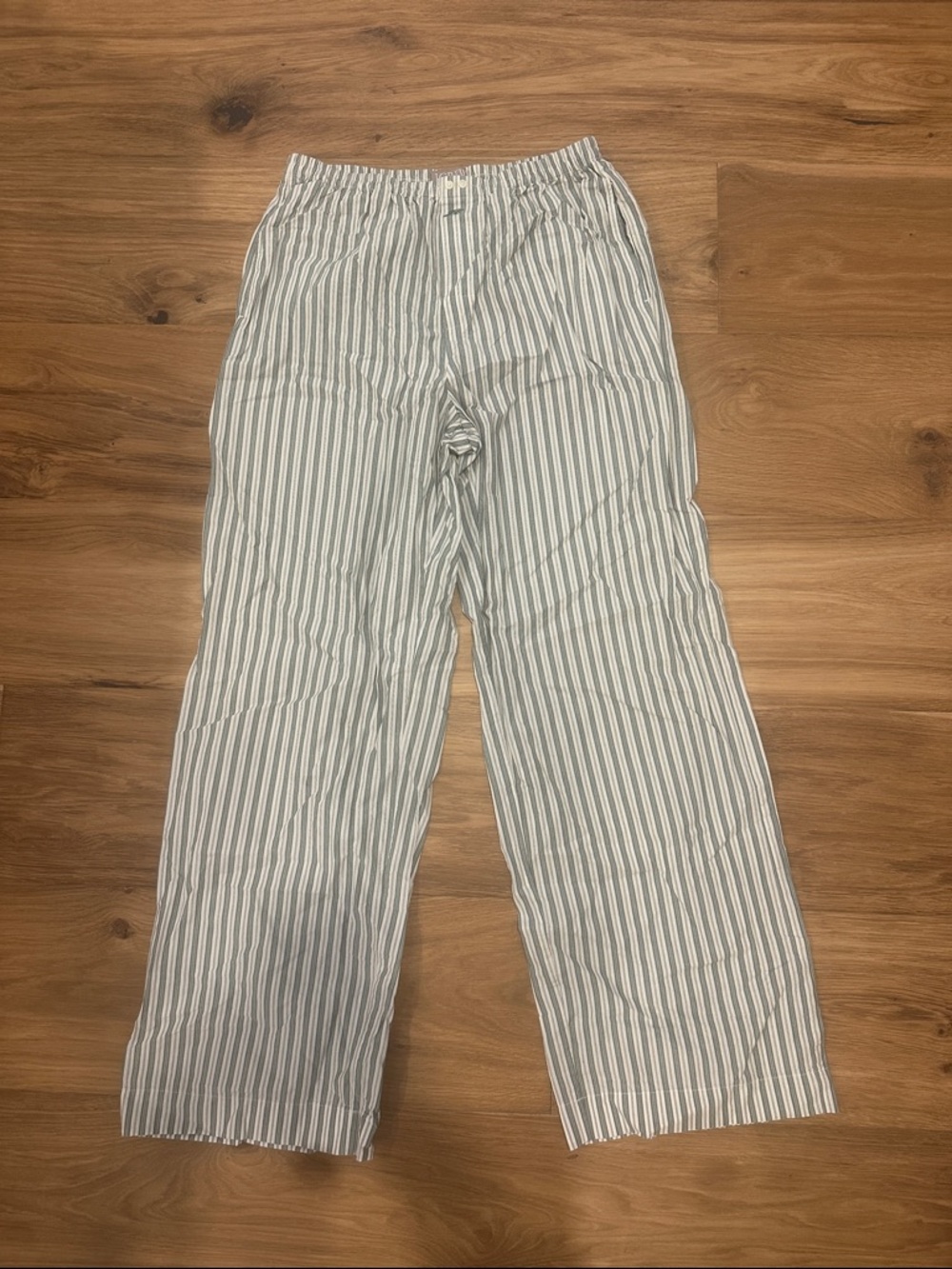 J. Crew White and Light Blue Striped Wide-Leg Pants